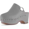 imageFSJ Women Casual Closed Toe Platform Mid Heel Slides Mules Backless Slip On Round Metal Studded Rivets Clogs Shoes Size 415 USGrey