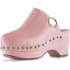 imageFSJ Women Casual Closed Toe Platform Mid Heel Slides Mules Backless Slip On Round Metal Studded Rivets Clogs Shoes Size 415 USLightpink