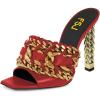 imageFSJ Women Chains Peep Toe Gold Metal Chunky High Heel Sandals Graceful Slip On Comfortable Summer Casual Mules Size 415 USRed