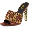 imageFSJ Women Chains Peep Toe Gold Metal Chunky High Heel Sandals Graceful Slip On Comfortable Summer Casual Mules Size 415 USSienna