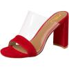 imageFSJ Women Clear Open Toe Sandals Slip On Chunky High Heels Slide Mules Fashion Pumps Transparent Shoes Size 415 USRed
