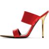 imageFSJ Women Sexy Double Strap Gold Slim High Heels Sandals Open Toe Slip On Slide Mules Size 415 USRed