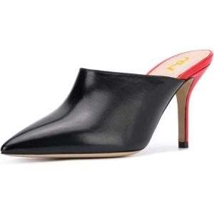imageFSJ Women Basic Pointed Toe Mules Stiletto Heels Sandals Slip On Evening Party Shoes Size 415 USBlackred