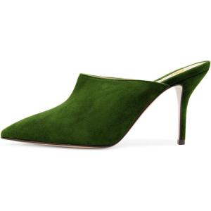 imageFSJ Women Basic Pointed Toe Mules Stiletto Heels Sandals Slip On Evening Party Shoes Size 415 USGreen