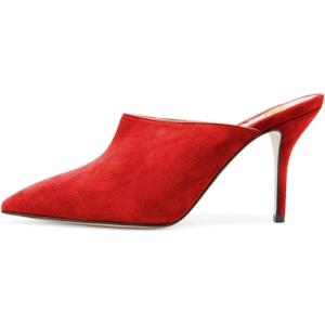 imageFSJ Women Basic Pointed Toe Mules Stiletto Heels Sandals Slip On Evening Party Shoes Size 415 USRed