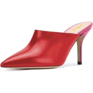 imageFSJ Women Basic Pointed Toe Mules Stiletto Heels Sandals Slip On Evening Party Shoes Size 415 USRedpink