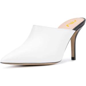 imageFSJ Women Basic Pointed Toe Mules Stiletto Heels Sandals Slip On Evening Party Shoes Size 415 USWhiteBlack