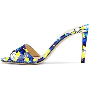imageFSJ Women Casual Peep Toe Mule Sandals Stiletto High Heels Party Evening Shoe Size 415 M USBlue Flora