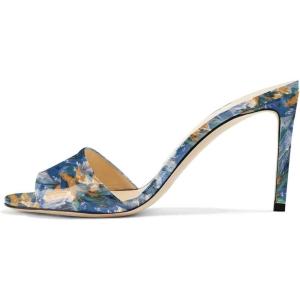 imageFSJ Women Casual Peep Toe Mule Sandals Stiletto High Heels Party Evening Shoe Size 415 M USBlue Multi