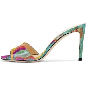 imageFSJ Women Casual Peep Toe Mule Sandals Stiletto High Heels Party Evening Shoe Size 415 M USDrift Sand