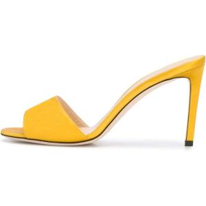 imageFSJ Women Casual Peep Toe Mule Sandals Stiletto High Heels Party Evening Shoe Size 415 M USYellow Satin