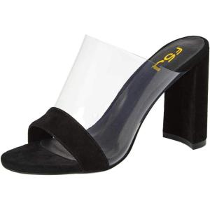 imageFSJ Women Clear Open Toe Sandals Slip On Chunky High Heels Slide Mules Fashion Pumps Transparent Shoes Size 415 USBlack