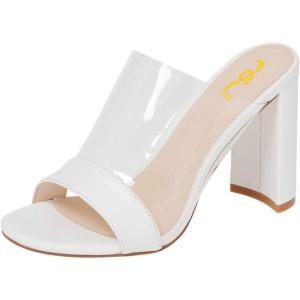 imageFSJ Women Clear Open Toe Sandals Slip On Chunky High Heels Slide Mules Fashion Pumps Transparent Shoes Size 415 USWhite
