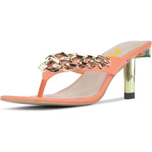 imageFSJ Women Flip Flops Sandals Metal Kitten Heel Square Open Toe Slip On Thong Dress Party Slippers Sexy Heeled Slide Mules Size 415 USOrangechain
