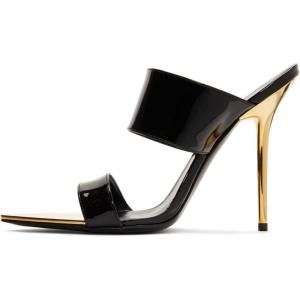 imageFSJ Women Sexy Double Strap Gold Slim High Heels Sandals Open Toe Slip On Slide Mules Size 415 USBlack