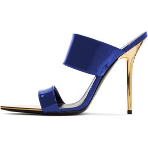 imageFSJ Women Sexy Double Strap Gold Slim High Heels Sandals Open Toe Slip On Slide Mules Size 415 USBlue