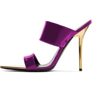 imageFSJ Women Sexy Double Strap Gold Slim High Heels Sandals Open Toe Slip On Slide Mules Size 415 USPurple