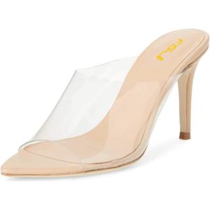 imageFSJ Women Transparent Peep Toe Thin High Heel Mules Slip on Sandals Slide Slippers Stiletto Clogs Shoes Size 415 USNude