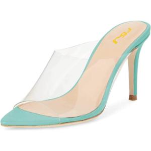 imageFSJ Women Transparent Peep Toe Thin High Heel Mules Slip on Sandals Slide Slippers Stiletto Clogs Shoes Size 415 USTurquoise