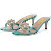 imageFSJ Women Comfy Low Kitten Heels Sandals Mules Open Toe Slip On Floral Rhinestones Backless Casual Dress Slipper Slides Shoes Size 415 USFlower Turquoise