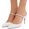 imageFSJ Women Cute Slip On Mules Pointed Toe Pumps Stiletto Heels Mary Jane Sandals Shoes Size 415 USWhite