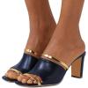 imageFSJ Women Open Peep Toe High Heel Slide Sandals Backless Slip on Clog Mules Gold Band Casual Shoes Size 415 USNavy