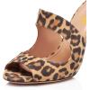 imageFSJ Women Peep Toe Thin High Heel Pumps Slip on Mules Cutout Clogs Slide Sandals Shoes Size 415 USLeopard Suede