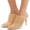 imageFSJ Women Slip On Closed Pointed Toe Mules Slide Sandals Stiletto High Heels Classic Shoes Size 415 USBeige Suede