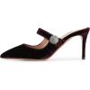 imageFSJ Women Vintage Slip on Pumps Mules Slide Slipper Velvet Pointed Toe High Heel Single Ankle Strap Backless Sandals Ladies Dress Shoes with Studded Rhinestones Button Size 415 USChocolate