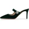 imageFSJ Women Vintage Slip on Pumps Mules Slide Slipper Velvet Pointed Toe High Heel Single Ankle Strap Backless Sandals Ladies Dress Shoes with Studded Rhinestones Button Size 415 USDark Green