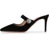 imageFSJ Women Vintage Slip on Pumps Mules Slide Slipper Velvet Pointed Toe High Heel Single Ankle Strap Backless Sandals Ladies Dress Shoes with Studded Rhinestones Button Size 415 USBlack