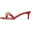 imageFSJ Women Comfy Low Kitten Heels Sandals Mules Open Toe Slip On Floral Rhinestones Backless Casual Dress Slipper Slides Shoes Size 415 USFlower Red