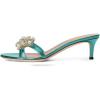 imageFSJ Women Comfy Low Kitten Heels Sandals Mules Open Toe Slip On Floral Rhinestones Backless Casual Dress Slipper Slides Shoes Size 415 USFlower Turquoise