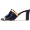 imageFSJ Women Open Peep Toe High Heel Slide Sandals Backless Slip on Clog Mules Gold Band Casual Shoes Size 415 USNavy