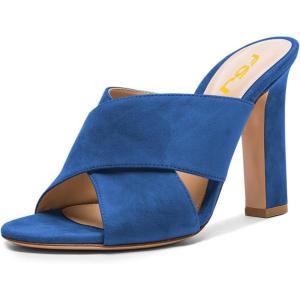 imageFSJ Women Chic Open Toe Platform Chunky High Heel Mules Sandals Crossover Strap Slide Shoes Size 415 USBlue12 Cm