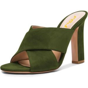 imageFSJ Women Chic Open Toe Platform Chunky High Heel Mules Sandals Crossover Strap Slide Shoes Size 415 USOlive12 Cm