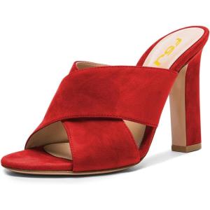 imageFSJ Women Chic Open Toe Platform Chunky High Heel Mules Sandals Crossover Strap Slide Shoes Size 415 USRed12 Cm