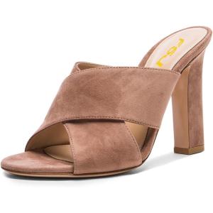 imageFSJ Women Chic Open Toe Platform Chunky High Heel Mules Sandals Crossover Strap Slide Shoes Size 415 USTaupe12 Cm