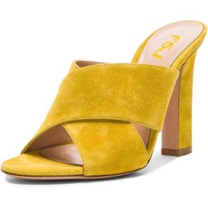 imageFSJ Women Chic Open Toe Platform Chunky High Heel Mules Sandals Crossover Strap Slide Shoes Size 415 USYellow12 Cm