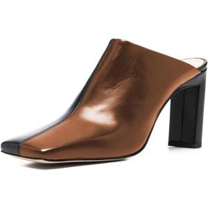 imageFSJ Women Closed Squared Toe Mules Slip On Chunky Mid High Heels Backless Sandals Summer Casual Nightclub Shoes Size 415 USBlack Brown