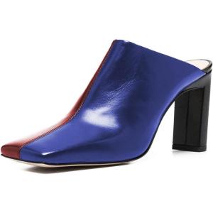 imageFSJ Women Closed Squared Toe Mules Slip On Chunky Mid High Heels Backless Sandals Summer Casual Nightclub Shoes Size 415 USBlue Wine