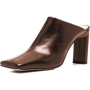 imageFSJ Women Closed Squared Toe Mules Slip On Chunky Mid High Heels Backless Sandals Summer Casual Nightclub Shoes Size 415 USBrown