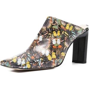 imageFSJ Women Closed Squared Toe Mules Slip On Chunky Mid High Heels Backless Sandals Summer Casual Nightclub Shoes Size 415 USButterfly Print