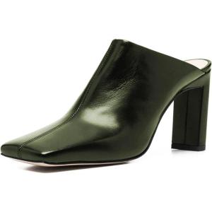 imageFSJ Women Closed Squared Toe Mules Slip On Chunky Mid High Heels Backless Sandals Summer Casual Nightclub Shoes Size 415 USDark Green