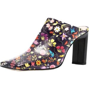 imageFSJ Women Closed Squared Toe Mules Slip On Chunky Mid High Heels Backless Sandals Summer Casual Nightclub Shoes Size 415 USFloral