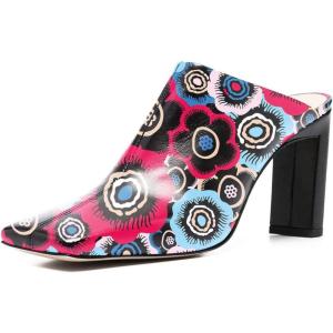 imageFSJ Women Closed Squared Toe Mules Slip On Chunky Mid High Heels Backless Sandals Summer Casual Nightclub Shoes Size 415 USFlower