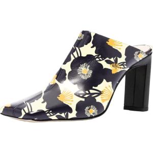 imageFSJ Women Closed Squared Toe Mules Slip On Chunky Mid High Heels Backless Sandals Summer Casual Nightclub Shoes Size 415 USFlower2