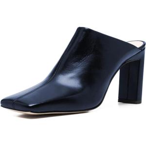 imageFSJ Women Closed Squared Toe Mules Slip On Chunky Mid High Heels Backless Sandals Summer Casual Nightclub Shoes Size 415 USNavy