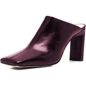 imageFSJ Women Closed Squared Toe Mules Slip On Chunky Mid High Heels Backless Sandals Summer Casual Nightclub Shoes Size 415 USPurple Red