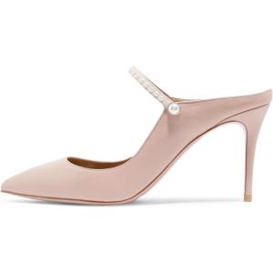 imageFSJ Women Cute Slip On Mules Pointed Toe Pumps Stiletto Heels Mary Jane Sandals Shoes Size 415 USBeige
